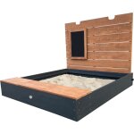 Axi mandy xl bac � sable en bois avec banc - 130 x 120 x 98 cm, espace de rangement, couvercle et tableau ...
