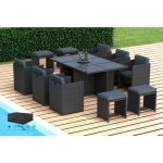Hobag - azur - salon de jardin encastrable 10 places - en rsine tresse - noir avec coussins gris - ...