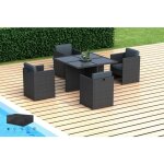 Hobag - azur - salon de jardin encastrable 4 places - en rsine tresse - noir avec coussins gris - housse ...