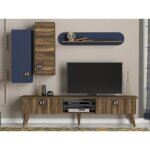 Azura home design - ensemble meuble tv mare noyer bleu 179 cm
