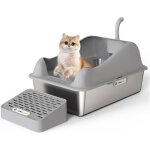 Bac � liti�re pour chat en acier inoxydable , grand bac � liti�re pour chat, bac � liti�re ferm� en acier ...