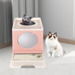 Bac � liti�re pour chat avec couvercle xxl, pliable et ferm� avec porte avant et entr�e par le haut - ...