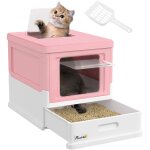 Bac � liti�re pour chat - pawhut - pliable - double porte battante pelle tiroir � liti�re - nettoyage ...