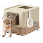 Bac � liti�re ferm� pour chat, maison de toilette, plateau amovible, pelle, brosse, pour grand chat, ...