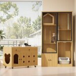 Bac et maison de toilette pour chat - armoire meuble litire - maison verre - multi - chats - couleur ...