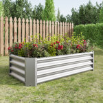 Bac potager sur�lev� en acier galvanis� 120x61x30 cm sans fond, t�le ondul�e 0, 6 mm, argent