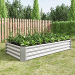 Bac potager sur�lev� en m�tal 180x91x30 cm, acier galvanis� 0, 6 mm, sans fond, anti - rouille, argent ...