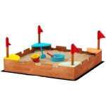 Bac � sable en bois design muraille - 4 drapeaux et si�ges, doublure - dim. 90 x 90 x 17 cm - bois sapin ...