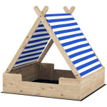 Bac � sable en bois avec toit refermable et doublure dim. 120 x 120 x 126, 5 cm bois sapin