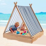 Bac  sable pour enfants avec couvercle bac  sable en bois de 124 x 123 cm avec 2 bancs intgrs cabane ...