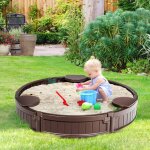 Bac � sable enfant rond 120x120x21 cm en plastique avec couvercle etanche b�che int�gr�e si�ges doublure ...