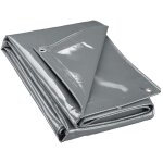 B�che de camion 4 x 6m grise 650 g / m� polyester rev�tement pvc ?illets inox 100cm haute protection ...