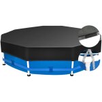 Bache piscine ronde sp�ciale piscines � cadre m�tallique rond avec lani�res ajustables et velcro antivent ...