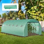 B�che de serre tunnel 6 x 3 x 2 m en pe verte, anti - uv, imperm�able, avec 24 fen�tres et porte zipp�e ...