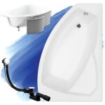 Baignoire bain d'angle 130x85 droite avec des panneaux en polystyr�ne + appui - t�te, siphon de bain ...