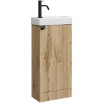 Badplaats ? meuble sous vasque simple 40 x 22 x 88 cm ? agglom�r� avec placage ch�ne clair ? lavabo c�ramique ...