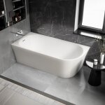 Baignoire d'angle semi - îlot acrylique 170x80x58cm blanc mat + bonde et trop plein - installation à ... Baignoire d'angle semi - îlot acrylique 170x80x58cm blanc mat + bonde et trop plein - installation à ...