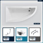 Otitec - baignoire asym�trique - 140 x 70 cm - gauche - avec habillage - pieds - vidage chrome - praktika ...