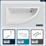 Otitec - baignoire asym�trique - 140 x 70 cm - gauche - avec tablier - pieds - vidage chrome - praktika ...