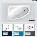 Otitec - baignoire asym�trique - 140 x 80 cm - droite - avec tablier blanc - pieds - vidage chrome - ...