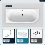 Otitec - baignoire asym�trique - 150 x 75 cm - gauche - avec tablier blanc - pieds - vidage chrome - ...