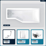 Otitec - baignoire asymtrique - 170 x 75 cm - droite - avec habillage - pieds - pare baignoire 3 volets ...