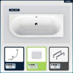 Baignoire asymétrique - 170 x 75 cm - droite - sans habillage - avec pieds - repose - tête - vidage chrome ... Baignoire asymétrique - 170 x 75 cm - droite - sans habillage - avec pieds - repose - tête - vidage chrome ...