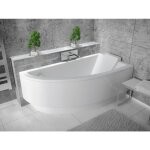 Badland - baignoire bain d'angle 140x70 droite avec tablier en acrylique, siphon de bain et pieds (support) ...