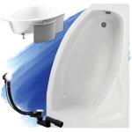 Baignoire bain d'angle 140x80 droite avec des panneaux en polystyr�ne, siphon de bain et pieds (support) ...