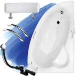 Baignoire bain d'angle 150x100 droite + poign�e + appui - t�te, siphon de bain et pieds (support) - set ...