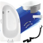 Baignoire bain d'angle 150x70 gauche avec des panneaux en polystyr�ne + poign�e + appui - t�te, siphon ...