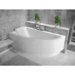 Badland - baignoire bain d'angle 150x70 gauche avec tablier en acrylique, siphon de bain et pieds (support) ...