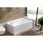 Badland - baignoire bain d'angle 150x90 droite avec tablier en acrylique, siphon de bain et pieds (support) ...