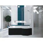 Baignoire bain douche avec pare de baignoire - droite - avec tablier de baignoire noir - 150 x 70 cm ...