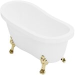 Baignoire �lot r�tro avec pieds de lion dor�s - 200 l - 145 x 74 x 77 cm - blanche - nisos ii