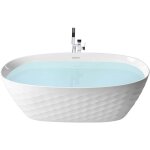 Baignoire ovale moderne en acrylique autoportante 170 x 80 cm finition brillante motif diamant blanche ...