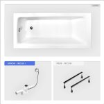 Otitec - baignoire rectangulaire - 140 x 70 cm - sans habillage - avec pieds - vidage chrome - talia