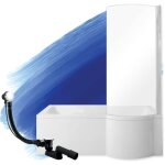 Badland - baignoire rectangulaire 150x70 droite + cran en verre, siphon de bain et pieds (support) - ...