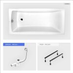 Baignoire rectangulaire - 160 x 70 cm - sans habillage - avec pieds - vidage chrome - optima