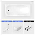 Otitec - baignoire rectangulaire - 170 x 70 cm - avec tablier blanc - pieds - vidage chrome - bona