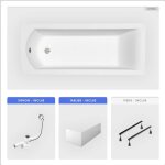 Otitec - baignoire rectangulaire - 170 x 70 cm - avec tablier - pieds - vidage chrome - shea