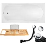 Badland - baignoire rectangulaire 180x80 + planche en bambou, siphon de bain et pieds (support) - set ...