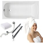 Baignoire rectangulaire classic acrylique 120x70 polimat siphon pieds chroms porte - serviettes 4en1 ...
