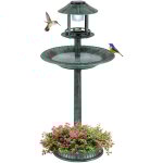 Bain d'oiseaux 3 en 1 nergie solaire, dcoration d'extrieur sur pied rtro clair avec lampe, abreuvoir ...