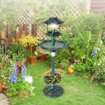Bain d'oiseaux �nergie solaire d�coration d'ext�rieur sur pied r�tro �clair� avec 2 lampes jardini�re ...