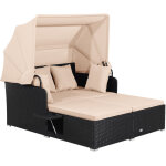 Bain de soleil � 2 places en rotin avec auvent r�tractable, panneaux lat�raux pliables coussins d?assise ...