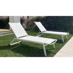Luna - bain de soleil aluminium - menorca - aluminium - tissus blanc textilene - 1 place