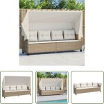 Bain de soleil - chaise longue avec auvent et coussins beige r�sine tress�e