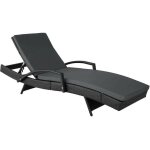 Bain de soleil noir 5 positions, cadre alu et rsine tresse. transat de qualit - gris