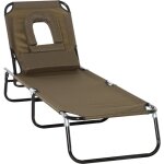 Bain de soleil pliable transat inclinable 4 positions chaise longue de lecture 3 coussins fournis marron ...